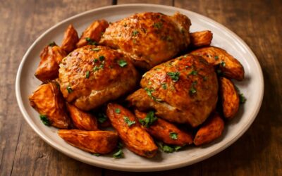 Savory sweet potato and chicken skillet: cozy weeknight dinner magic.