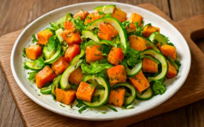One-Pan Wonder: Roasted sweet potato zucchini for a vibrant, easy dinner.