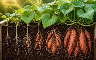 Sweet potato growing stages from planting to harvest.